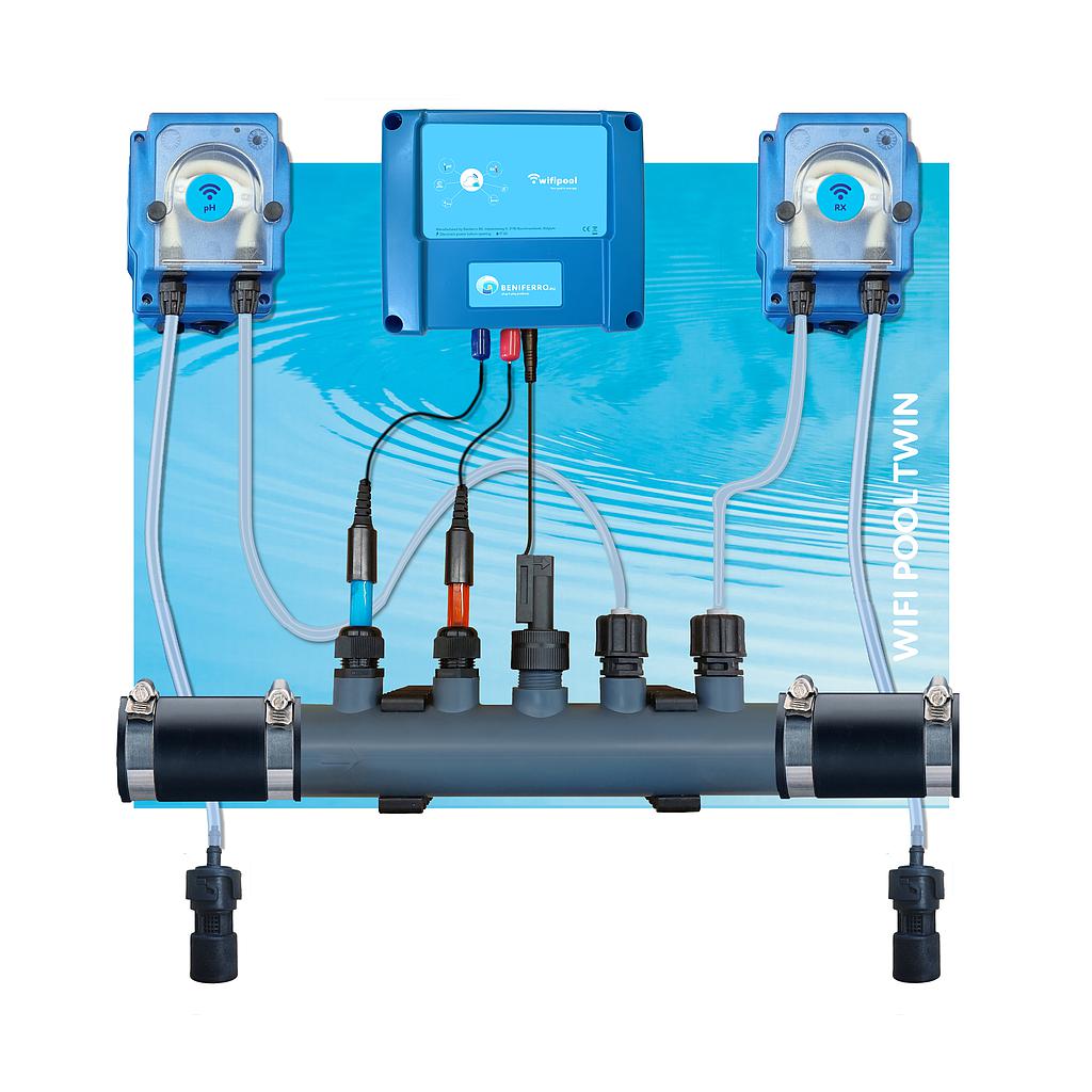 Doseerapparaat vloeibare pH en Chloor  voorgemonteerd op plaat met pH en RX regeling  - Wifi - zonder flow switch - voor zwembad en Spa van 1 tot 150m³