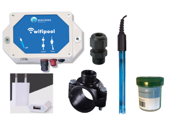 Wifipool module pH incl pH sonde + aanboorzadel 50mm/ 1/2 inch + sondewartel+kalibratievloeistof + usb transfostekker 1x complete kit