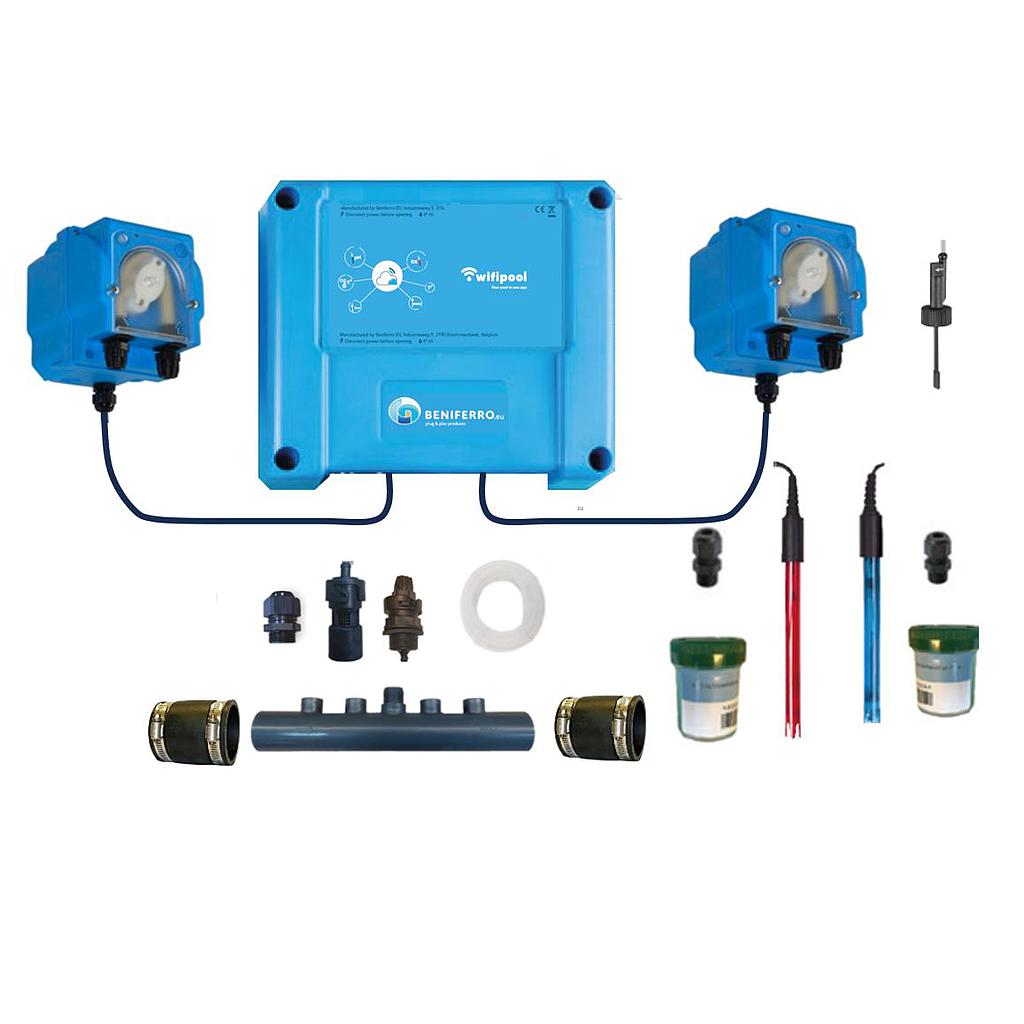Doseerapparaat vloeibare pH en Chloor zelfbouwpakket  met pH en RX regeling - Wifi - met flow switch - voor zwembad van 1 tot 150m³