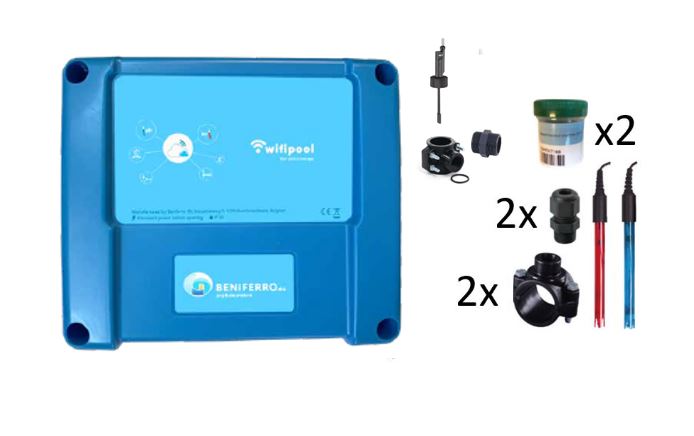 Wifipool connect PRO waterbehandeling meet-box zoutelectrolyse (pH-RX-Flow) incl meet-en installatiemateriaal, uitbreidbaar naar pH en zoutelectrolyse regeling