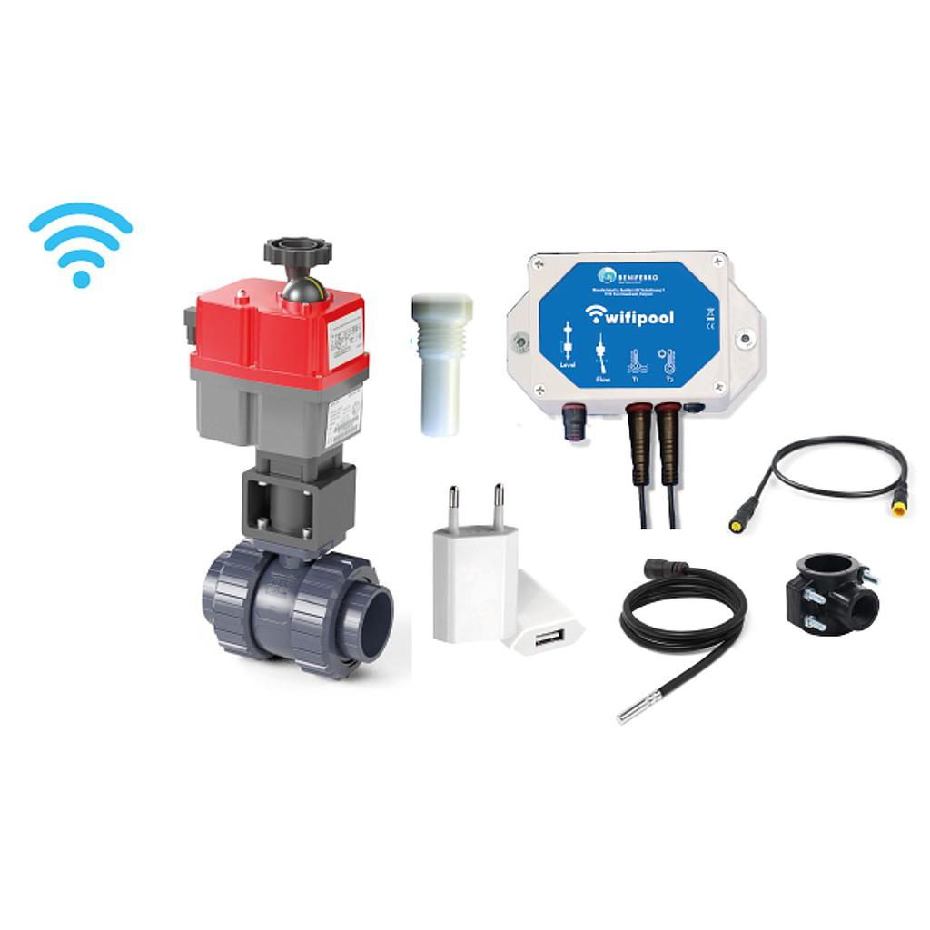 WIFI automatische 2-wegkraan 50mm L boring met TLF temperatuurregelmodule en temperatuursensoren (1 &amp; 3m) - plug &amp; play type Hidro