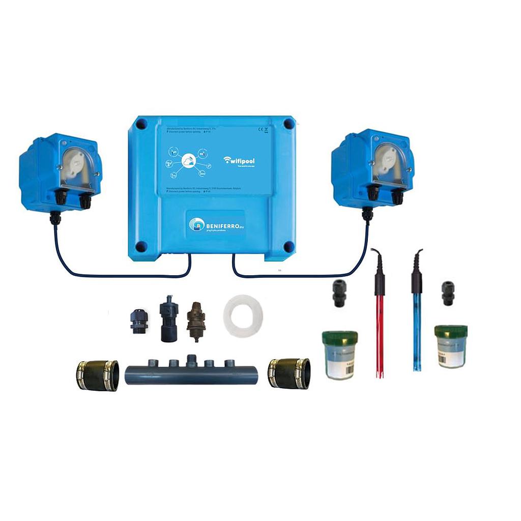 Doseerapparaat vloeibare pH en Chloor zelfbouwpakket  met pH en RX regeling - Wifi - zonder flow switch - voor zwembad van 1 tot 150m³ 