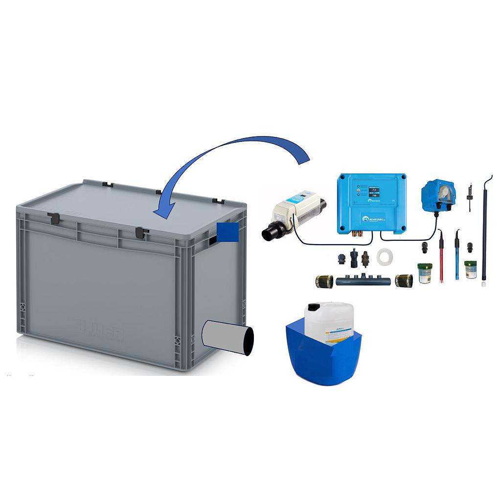 Zoutelektrolyse HS voorgemonteerd in box met pH en RX regeling - Display - 20g/h-Zwembad 60m³ - met flow switch
