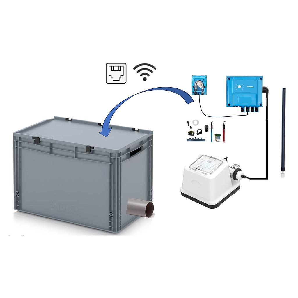 Zoutelektrolyse EL voorgemonteerd in box met pH en RX regeling - Wifi - 20g/h-Zwembad 60m³ - met flow en level switch